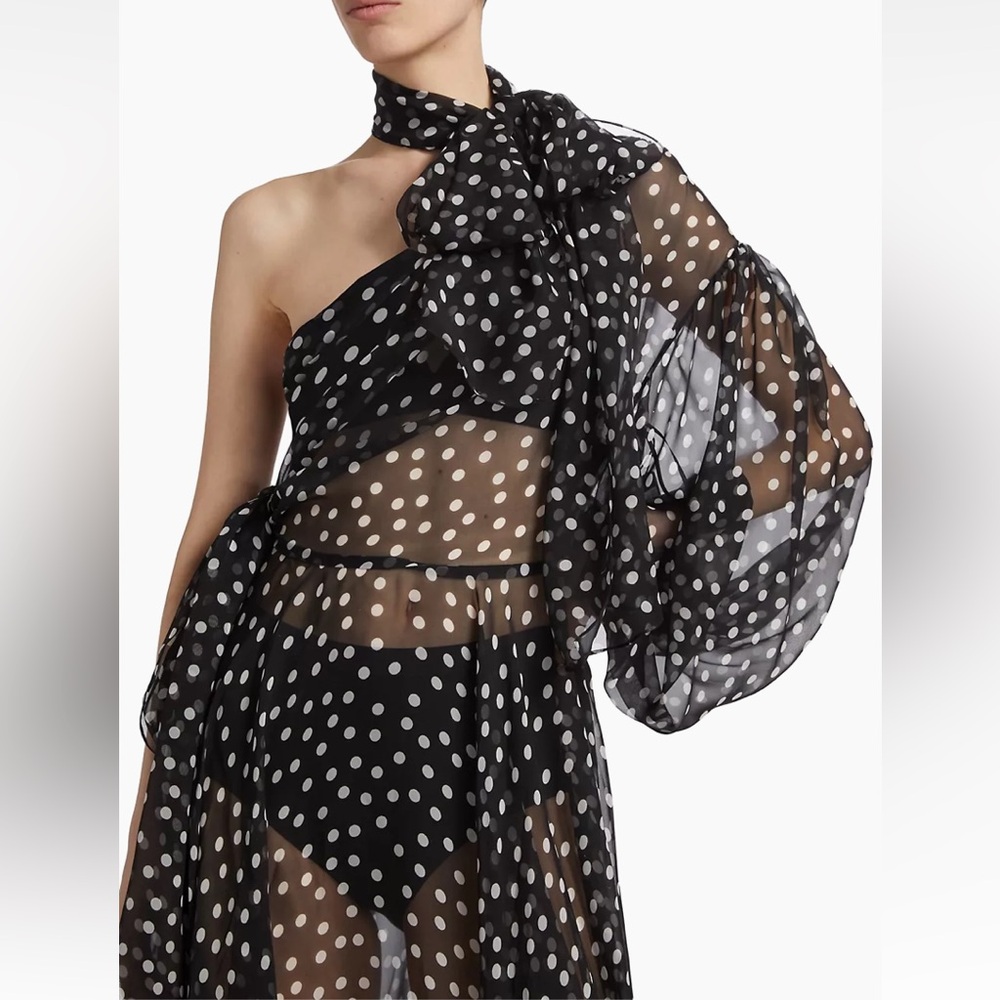 Dolce & Gabbana Sheer Polka Dot Chiffon Silk One-Shoulder Midi Dress